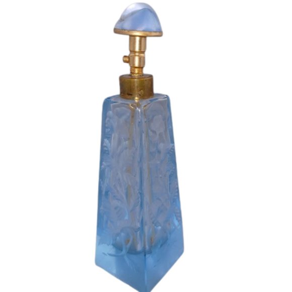 Other - Antique Blue Floral Etched Perfume Spritzer Bottle - Pyramid-like -cat-eye
